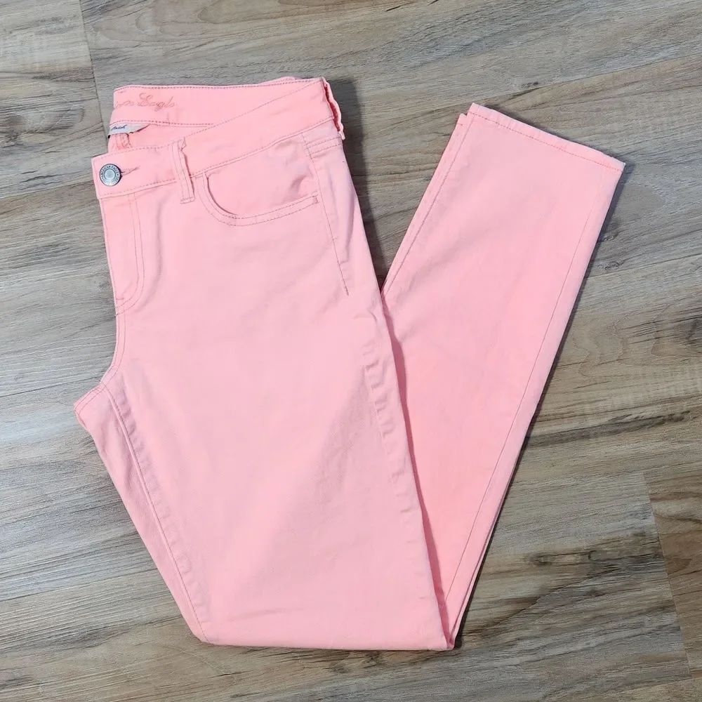 ☔️🔹️American Eagle Neon Pink Orange Stretch Skinny Jeans Size 10